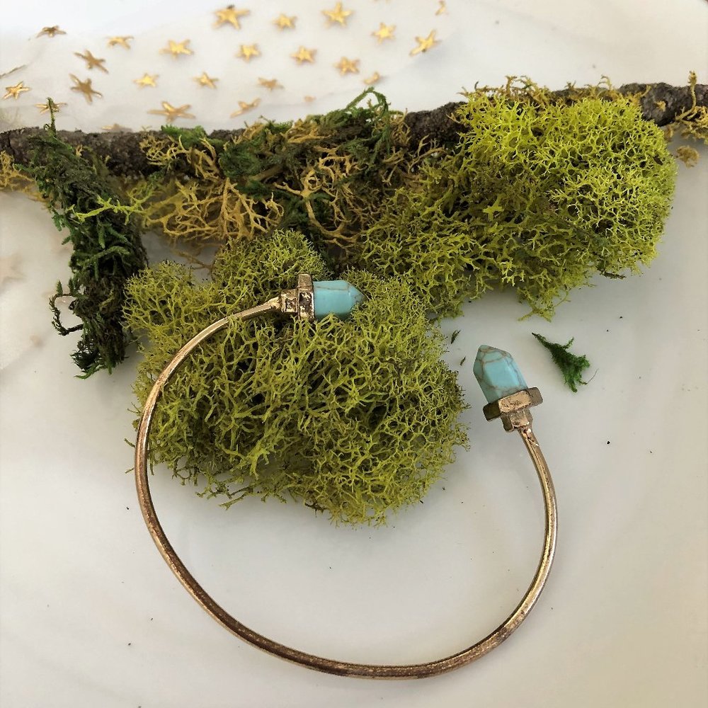 Turquoise Crystal Detail Geometric Cuff Bracelet